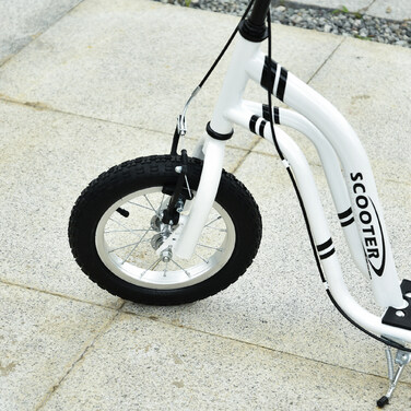 Дитячий самокат HOMCOM Самокат від 5 років, дитячий самокат Kick Scooter City Scooter з пневматичною шиною 12 дюймів, гума алюміній, білий| Аосом