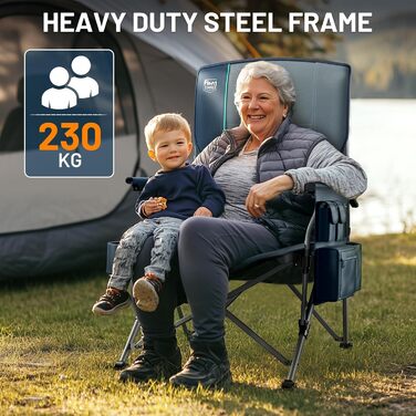 Складний туристичний стілець Timber Ridge XXL, 230 кг, широке сидіння 62 см, висока спинка, підсклянник, міцні підлокітники для кемпінгу, пікніка, саду та балкону (Блакитний, 1 шт)