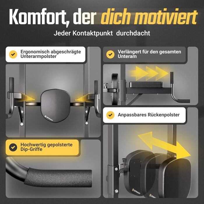 Багатофункціональна турнікова станція HQ Germany Power Tower 8-в-1 з регулюванням висоти, посиленими ручками та підніжками для вправ вдома