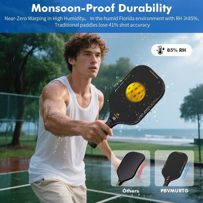 Ракетка для піклболу з вуглецевого волокна, термоформована, T7003K, USAPA, 16 мм ядро, для максимального обертання