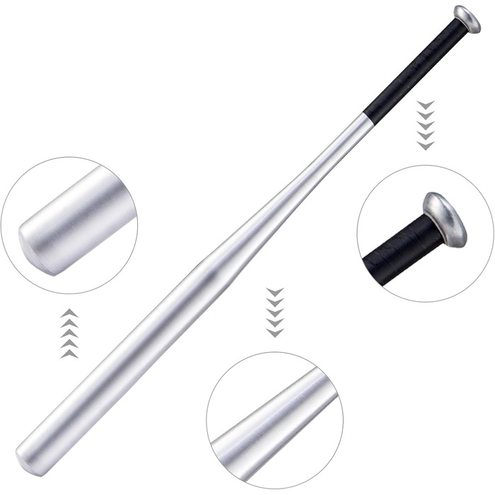 Бейсбольна бита сталева – 82 см, з неслизькою ручкою для спорту, відпочинку та безпеки, міцна та довговічна для дорослих та підлітків (алюміній 405 г, срібна)