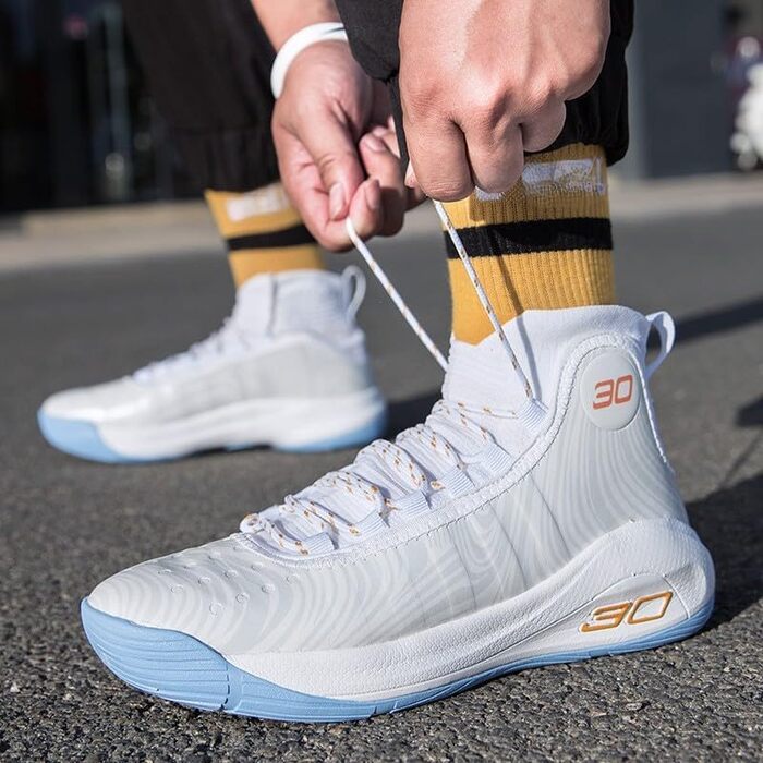 Чоловічі баскетбольні кросівки, високі, дихаючі, з антиковзаючою підошвою, для тренувань у залі та на вулиці, білі, 40 EU