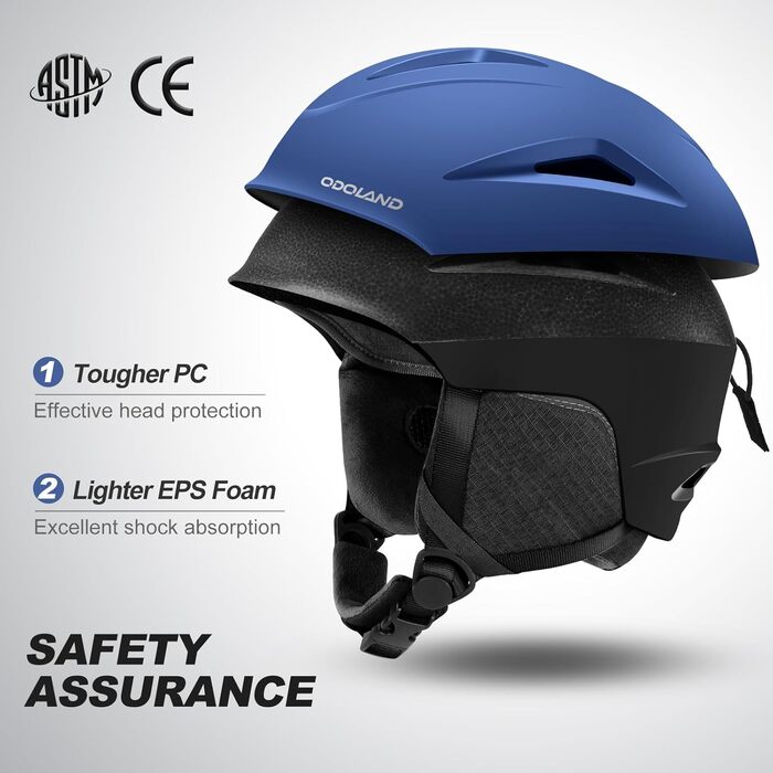 Шолом для лижного спорту та маска Odoland - комплект для жінок та чоловіків, блакитний (60-61 см)