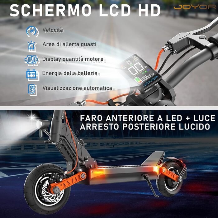 Електросамокат JOYOR S-Серія 48/60V 26/18Ah, запас ходу 40-85 км, механічна/гідравлічна гальмівна система, подвійна амортизація, складаний, 10-дюймові колеса, модель S10S