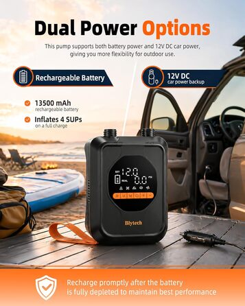 Насос електричний для SUP дошки 20 PSI з акумулятором 13500 mAh: портативний насос для SUP, каяка, човна, басейну та надувних виробів