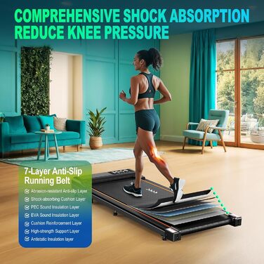 ORISYN Walking Pad - біговий доріжки для дому з регулюванням нахилу 7%, потужний мотор 2.25HP, швидкість 1-12 км/год, 7-шарова поверхня для бігу, без збирання