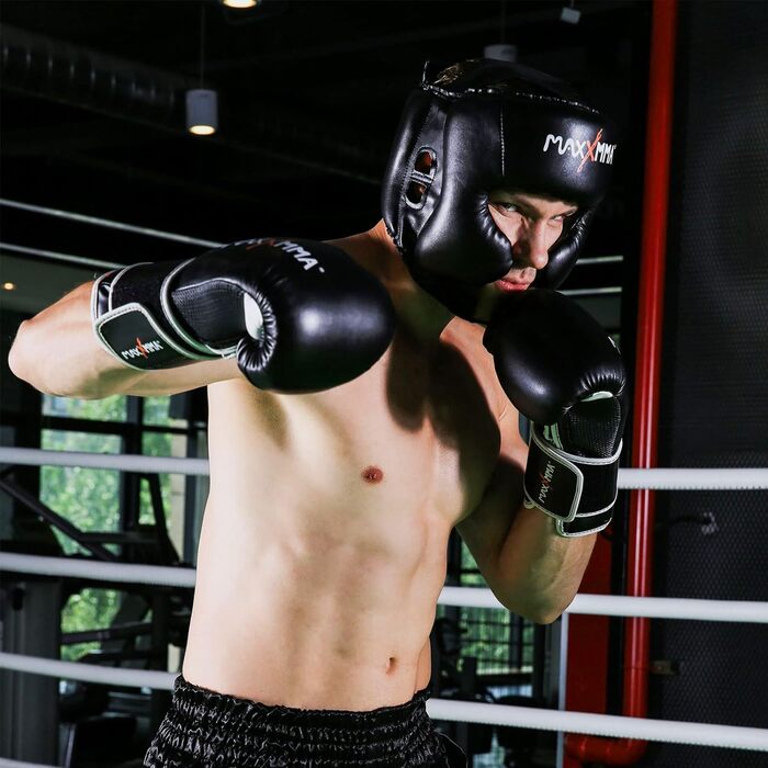 Захисний шолом MaxxMMA L/XL для боксу, MMA, кікбоксингу, спарингів, карате, тхеквондо, чорний