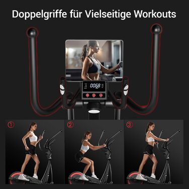 Еліптичний тренажер CURSOR для дому з 16 рівнями опору, тихий магнітний еліпс, довжина кроку 40 см, датчики пульсу, LCD-дисплей, вантажопідйомність 159 кг (Червоний-70)