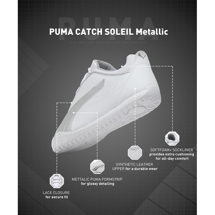 Жіночі снікери Puma Catch Soleil Metallic — біло-сріблясті, розмір 41 EU