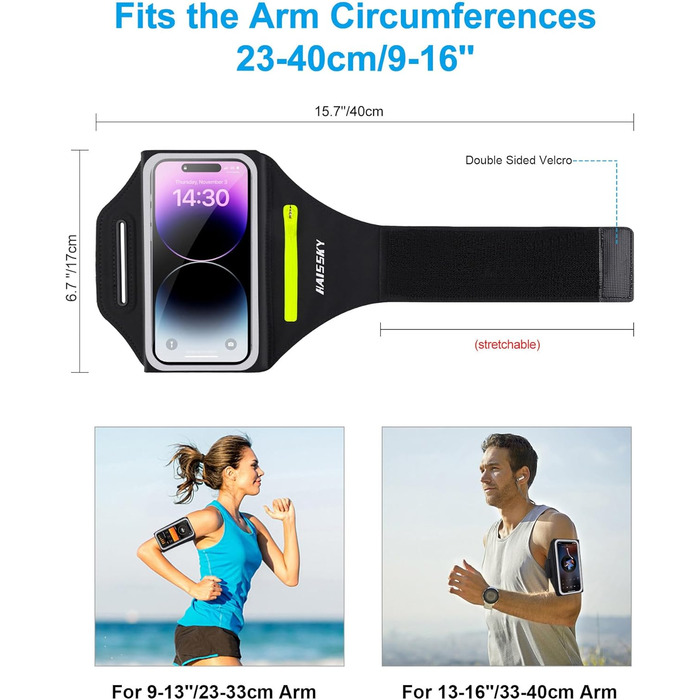 Спортивний браслет для телефону: фіксатор для бігу, сумка для мобільного з кишенею для навушників, аксесуар для бігу. Підходить для iPhone 17/16/15/14/13 Pro Max, Galaxy S25/S24/S23 Ultra (до 6.9 дюймів). Колір: зелений, з блискавкою.