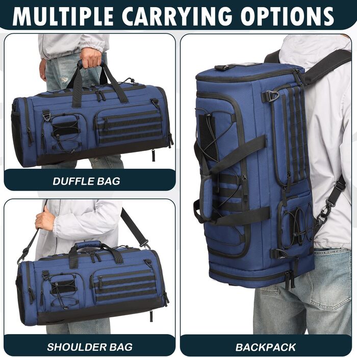 Спортивна сумка 50L для чоловіків 3-в-1 з відділенням для мокрого одягу та взуття, рюкзак, дорожня сумка, валіза ручної поклажі, для тренувань, спортзалу, плавання, подорожей (Блакитна)
