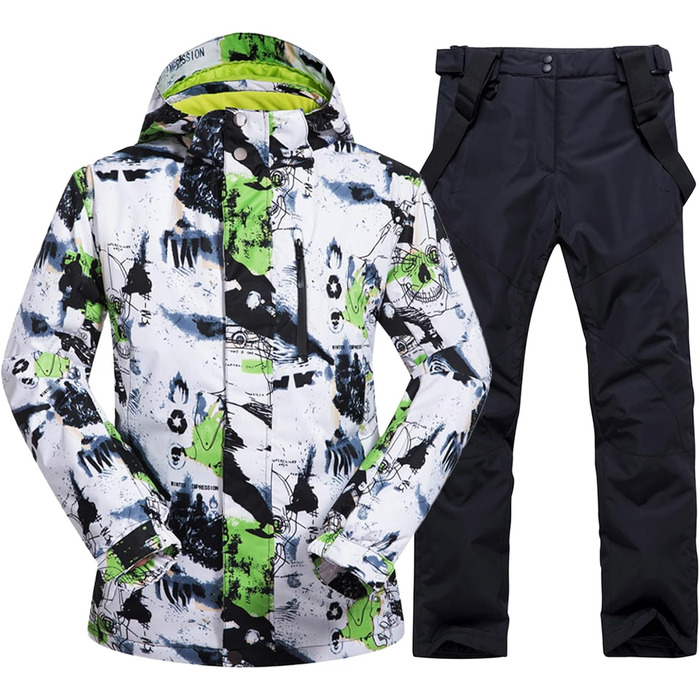 Чоловічий комплект гірськолижний: куртка та штани ALSOGO, водонепроникний, вітронепроникний, з капюшоном, для сноуборду та гірських лиж, чорний