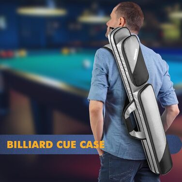 Чохол для більярдних київ 2x2 на 2 киї з кишенями на блискавці для аксесуарів, міцний, поліестер, з плечовим ременем та ручкою, м'який, для жінок та чоловіків (Сірий/Чорний)