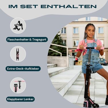 Самокат міський Bergen City Scooter Downtown, алюмінієвий, складаний, 3.3 кг, колеса 200 мм, регульована висота, для дітей від 6 років, підлітків та дорослих до 100 кг, чорний/рожевий