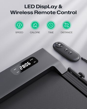 Біговий доріжки з нахилом 9% - складаний Walking Pad з безпечним руків'ям, режим HIIT одним дотиком, для ходьби, бігу та джогу вдома, без збирання, з пультом керування та LED-дисплеєм (чорний)