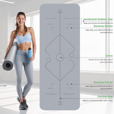 Йога мат Soontrans 8 мм, TPE, 183x68 см (сірий) - з гумками, килимком для колін та фітнес аксесуарами