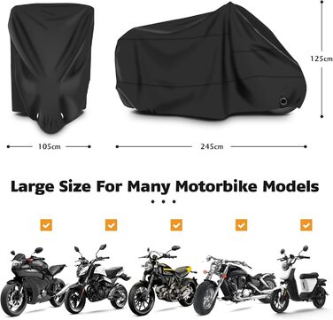 Водонепроникна мотоциклетна накривка Brencco, 210D поліестер, 245x105x125 см