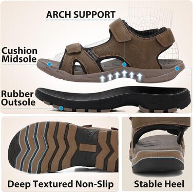 Чоловічі сандалі ARRIGO BELLO для трекінгу та пляжу, коричневі, розмір 43 EU