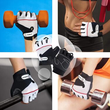 Рукавички для фітнесу та тренувань жіночі Fitnesshandschuhe, розміри S (13-16 см) та M (16-19 см), шкіра, для силових тренувань, чорно-біло-червоні
