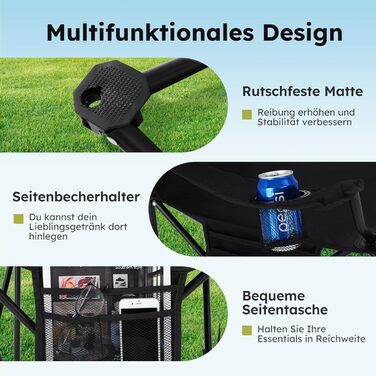 Набір з 2 шт. складаних стільців для риболовлі та відпочинку на природі High Point Sports, до 120 кг, з підстаканником та відділенням для охолодження, чорний