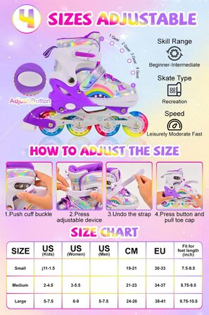 Регульовані роликові ковзани для дітей, дівчаток, початківців. Ролики для дітей та підлітків, кольори: фіолетовий, райдуга.