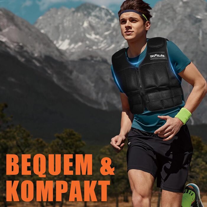 Вага для тренувань DH FitLife, регульована, 10/20/30 кг, для м'язів та сили | Вага для бігу, жіноча/чоловіча | Фітнес-вага (Чорний-10 кг)