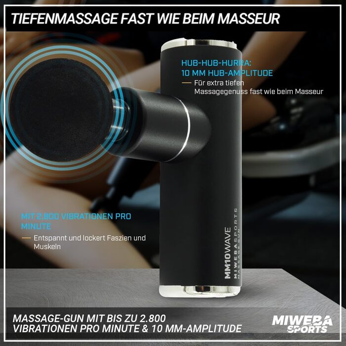 Масажний пістолет Miweba Sports MM10, 4 насадки, 4 режими, кейс, чорний