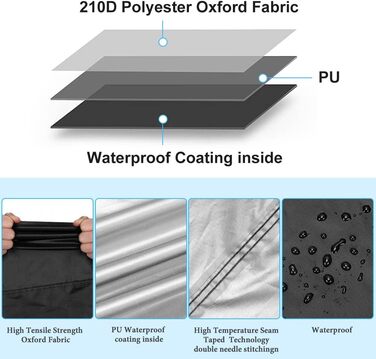 Водонепроникна мотоциклетна накидка Toptrek XXXL 210D Oxford, чорна (265 x 105 x 133 см)