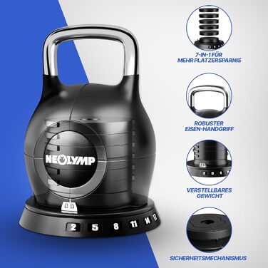 Набір гирь NEOLYMP 2-20 кг (7-в-1) регульовані для тренувань вдома - чавунні гирі з міцною нержавіючою ручкою для ефективних махів