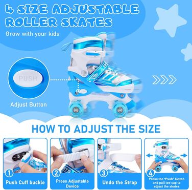 Дитячі ролики Kinder Rollschuhe для дівчаток та хлопчиків, регульовані, 8 коліс зі світлом, роликові ковзани для малюків, початківців, для використання в приміщенні та на вулиці (M (EU32-36), Bleu)