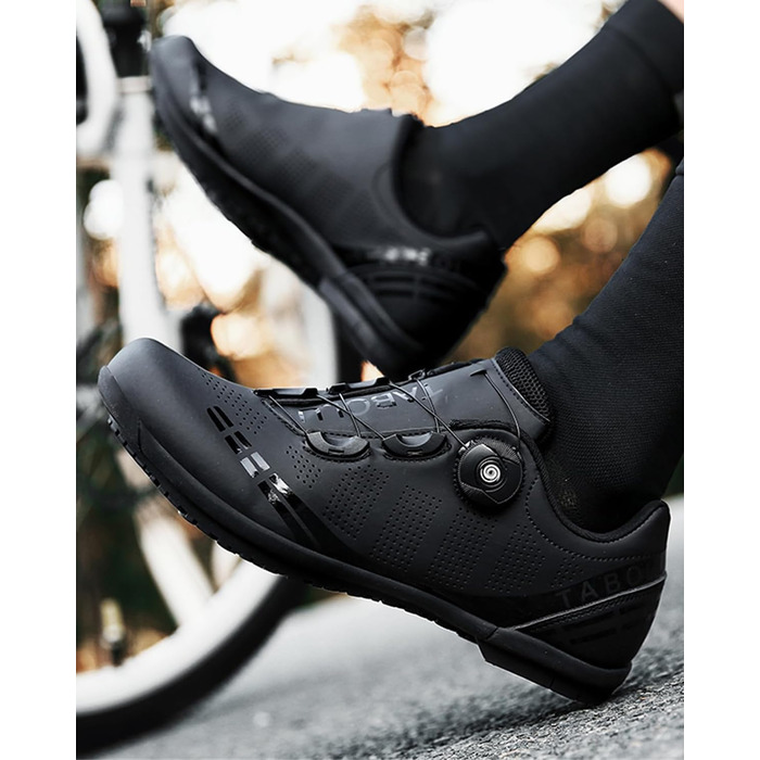Велотуфлі для чоловіків та жінок: шосейні та MTB, з гумовою підошвою, дихаючі кросівки, антиковзкі, без застібок, розміри 36-47 EU, 43 EU, чорний