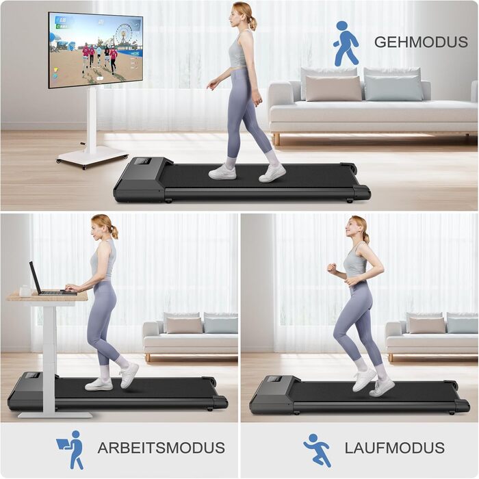 Бігова доріжка MJWW Walking Pad для дому, макс. 136 кг, сумісна з носимими пристроями, міні-доріжка з керуванням через додаток і тренувальними курсами