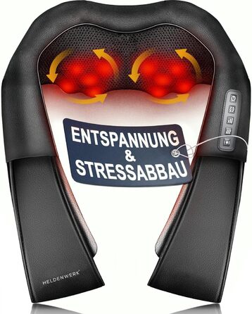 Масажер для шиї та плечей Heldenwerk з підігрівом, Shiatsu масажер 4D для глибокого масажу тіла (чорно-сірий)