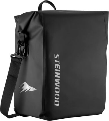 Велосумка на багажник Steinwood Premium 20 л, водонепроникна ролтоп сумка через плече для жіночого та чоловічого велосипеда і електровелосипеда, чорна
