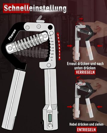 Еспандер для рук та кистей Fitense Handtrainer (50-225LB) - тренажер для розвитку сили хвату, регульований, срібний