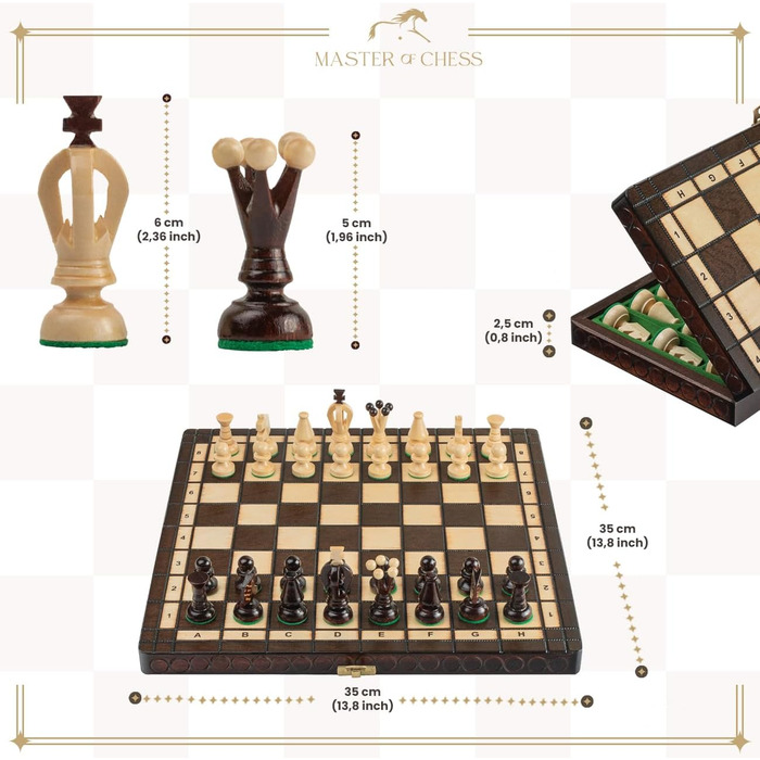 Шаховий набір ROYAL Master of Chess 35 см, дерев'яний, ручна робота, з фігурами, для дітей та дорослих, преміум якість