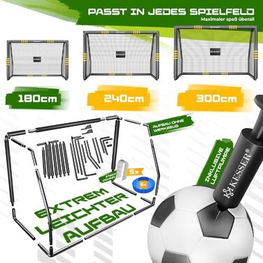 Футбол ворота KESSER® садові 180 см: міцний сталевий каркас, сітка UV-стійка, насос, анкери для кріплення, для дітей та дорослих (антрацит)