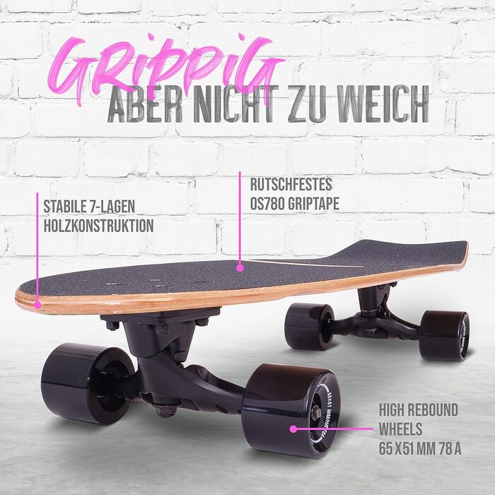 Серфскейт Apollo Surfskate Pro Midi Longboard для дорослих та дітей, з якісною вісью для карвінгу та пампінгу, міні круїзер для стрітсерфінгу, смугастий дизайн