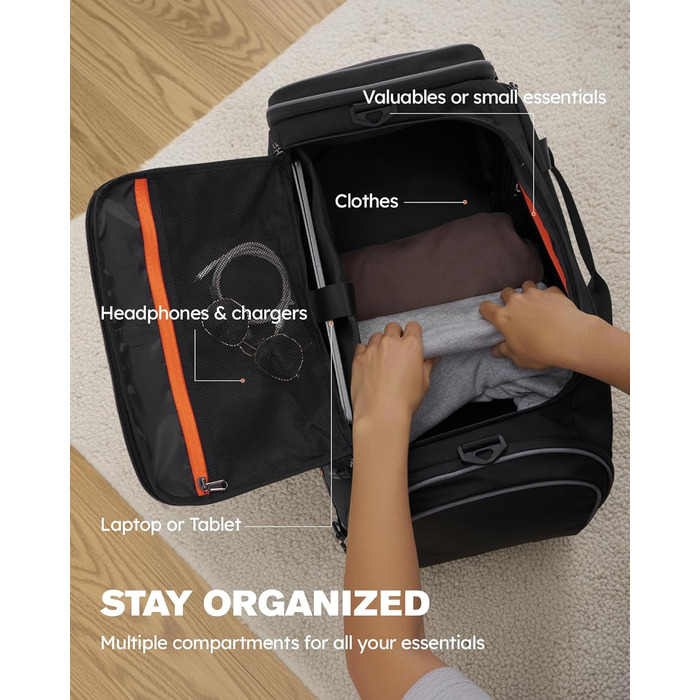 Спортивна сумка Tolaccea з відділенням для взуття та мокрого одягу, 47L, чорна. Ідеальна для фітнесу, тренувань, басейну та подорожей