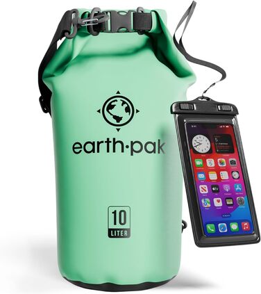 Earth Pak Packsack Rolltop 10L: Водонепроникний рюкзак з водонепроникним чохлом для телефону - для каякінгу, походів, кемпінгу, риболовлі, сплавів (Морський пінограй)