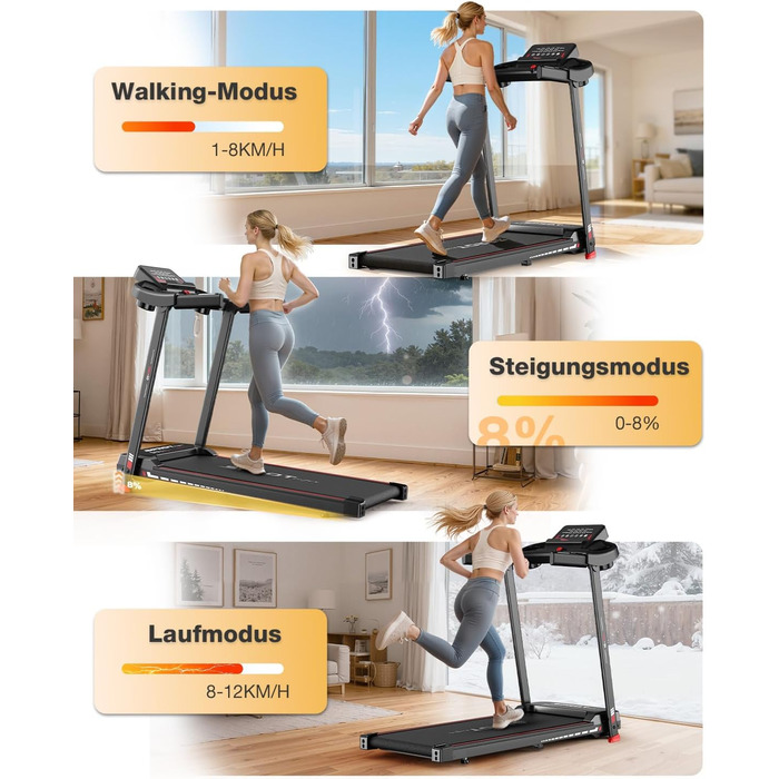 Бігова доріжка Dskeuzeew складана з регулюванням нахилу - Walking Pad для дому, 1-12 км/год, електрична, чорна