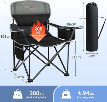 Крісло для кемпінгу складне Relax Field 200KG з підстаканником та сумкою-холодильником, чорне