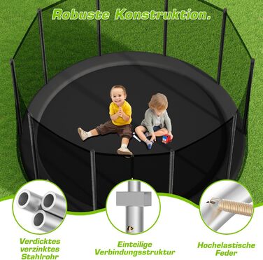 Трамплін для дітей Outdoor 183/228 см з сіткою та драбиною – ідеальний вибір для саду та дому (Чорний, 366 см / 12 FT)