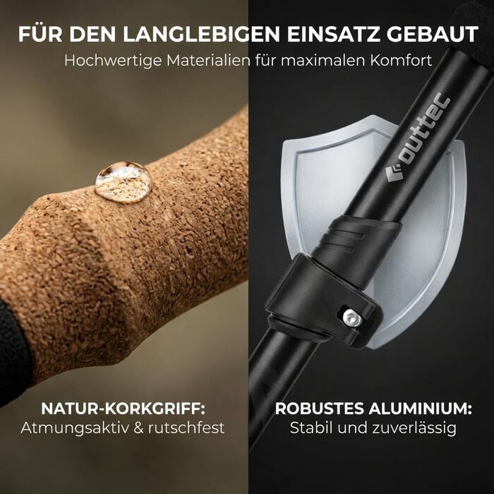 Телескопічні трекінгові палиці для скандинавської ходьби та гірських походів, ультралегкі палиці для Nordic Walking з гумовими наконечниками, регульовані (65-135 см), чорні