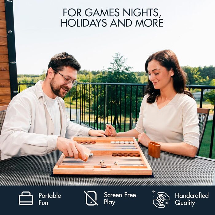 Набір шахів, шашок та нарду для дорослих 43,2 см, дерево, портативний, складаний, двосторонній, з великими фігурами