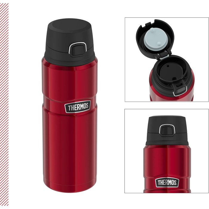 Термос-бутилка з нержавіючої сталі THERMOS STAINLESS KING 0,7 л, червона, Safe Flow кришка, зберігає тепло 15 годин/холод 24 години, для води і чаю, без BPA, підходить для посудомийної машини