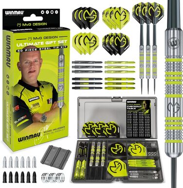 WINMAU Michael Van Gerwen (MvG) подарунковий набір для дартсу, 50 предметів, сталевий наконечник, 4 комплекти стрижнів, 4 комплекти оперень та аксесуари