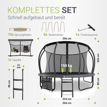 Трамплін Juskys SkyBounce Ø 228/305/366 см - Outdoor з сіткою, драбиною та пружинами PowerSpring