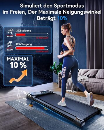 Бігова доріжка AnyLife з регулюванням нахилу, компактний, тихий, LED-дисплей, для дому, чорний, до 150 кг