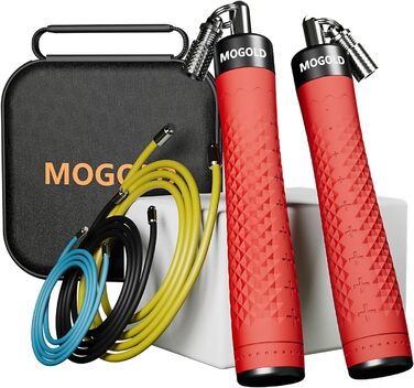 Набір скакалок з обтяженням, 3 PVC-кабелі, 299,7 см, нековзні ручки з швидким закриттям, сумка для перенесення, чорно-червоний/Подорож, однотонний (Getaway Solids)